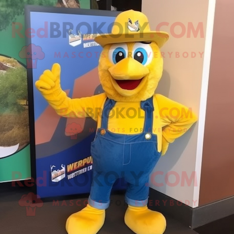 Gold Chicken Parmesan mascot costume character dressed with Bootcut Jeans and Beanies