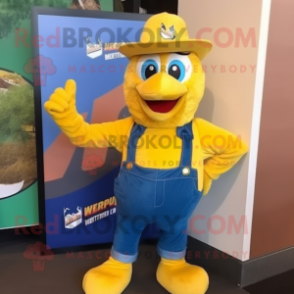 Gold Chicken Parmesan mascot costume character dressed with Bootcut Jeans and Beanies