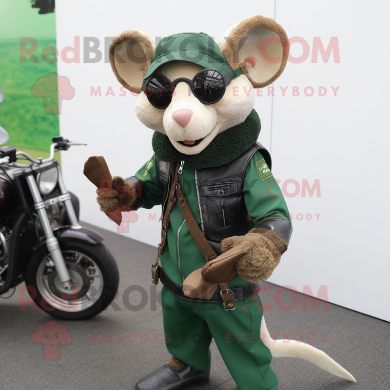 Forest Green Dormouse mascot costume character dressed with Biker Jacket and Reading glasses