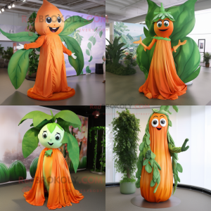 Orange Beanstalk mascot costume character dressed with Maxi Dress and Rings