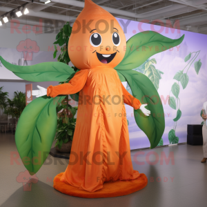 Orange Beanstalk mascot costume character dressed with Maxi Dress and Rings