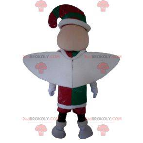 Mascota de hadas duende en traje rojo, verde y blanco -