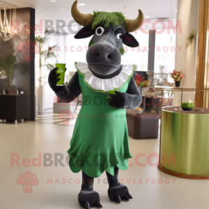 Forest Green Zebu mascot costume character dressed with Cocktail Dress and Clutch bags