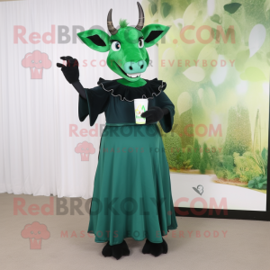 Forest Green Zebu mascot costume character dressed with Cocktail Dress and Clutch bags