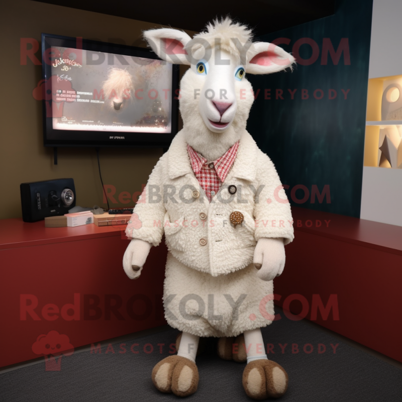 Cream Angora goat mascot costume character dressed with Sweater and Cufflinks