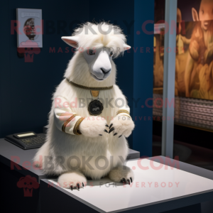 Cream Angora goat mascot costume character dressed with Sweater and Cufflinks