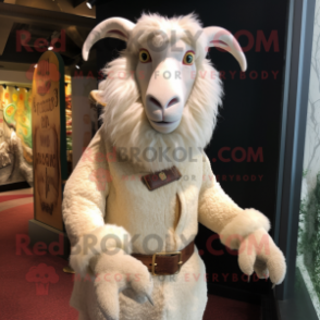 Cream Angora goat mascot costume character dressed with Sweater and Cufflinks