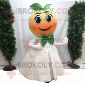 Peach Spinach mascot costume character dressed with Wedding Dress and Bow ties