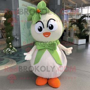 Peach Spinach mascot costume character dressed with Wedding Dress and Bow ties