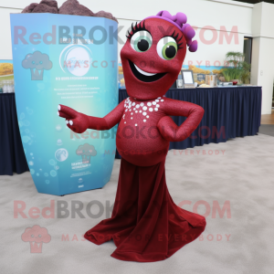 Maroon mermaid mascot costume character dressed with Yoga Pants and Bracelet watches