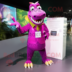 Magenta Crocodile mascot costume character dressed with Romper and Wallets