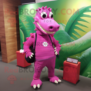 Magenta Crocodile mascot costume character dressed with Romper and Wallets