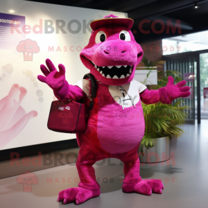 Magenta Crocodile mascot costume character dressed with Romper and Wallets