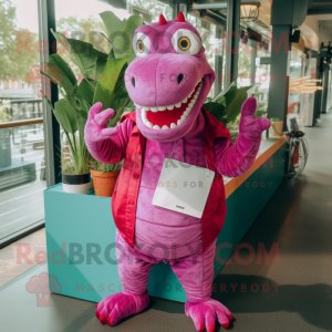 Magenta Crocodile mascot costume character dressed with Romper and Wallets