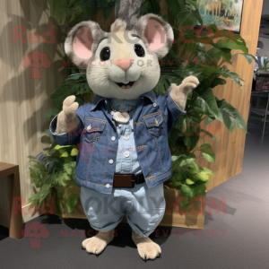 Olive Hamster mascot costume character dressed with Denim Shirt and Necklaces