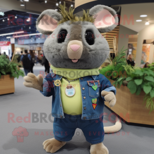 Olive Hamster mascot costume character dressed with Denim Shirt and Necklaces