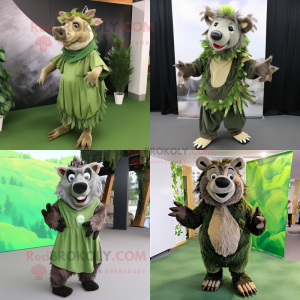 Olive Wild boar mascot costume character dressed with Wrap Dress and Foot pads