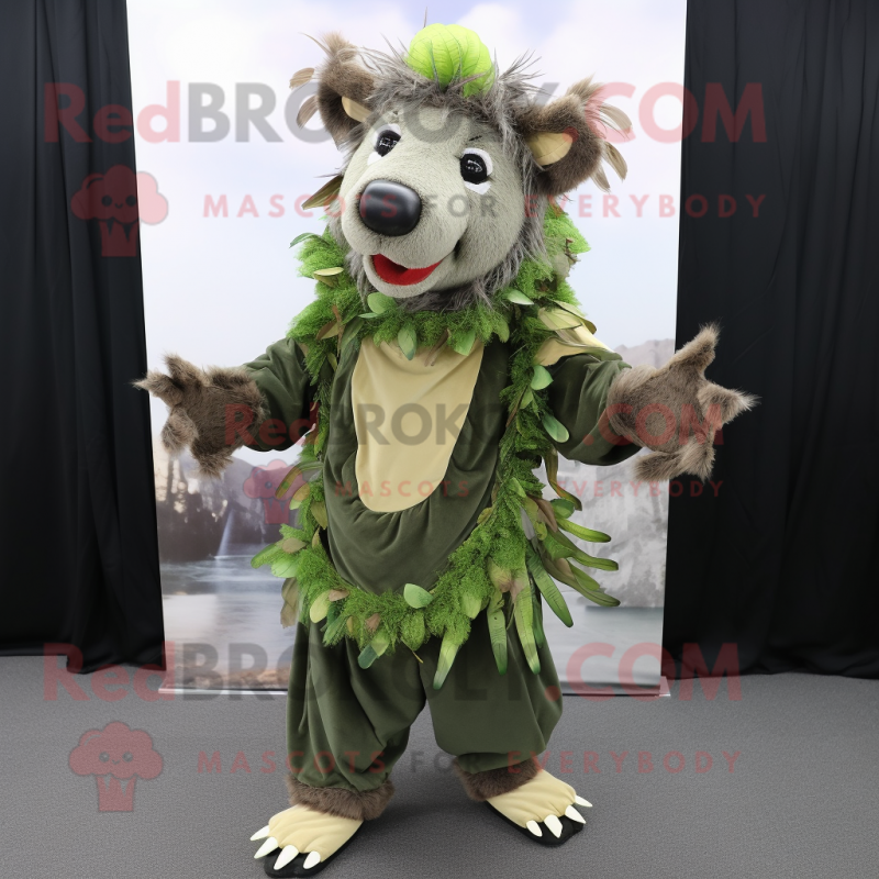 Olive Wild boar mascot costume character dressed with Wrap Dress and Foot pads Olive Wild boar mascot costume character dressed with Wrap Dress and Foot pads