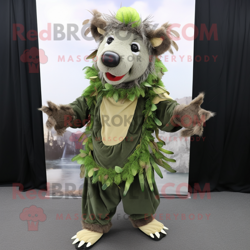 Olive Wild boar mascot costume character dressed with Wrap Dress and Foot pads