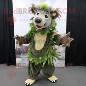 Olive Wild boar mascot costume character dressed with Wrap Dress and Foot pads