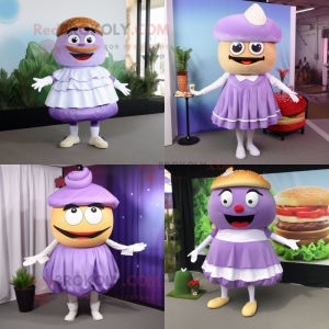 Lavender Hamburger mascot costume character dressed with A-Line Skirt and Anklets