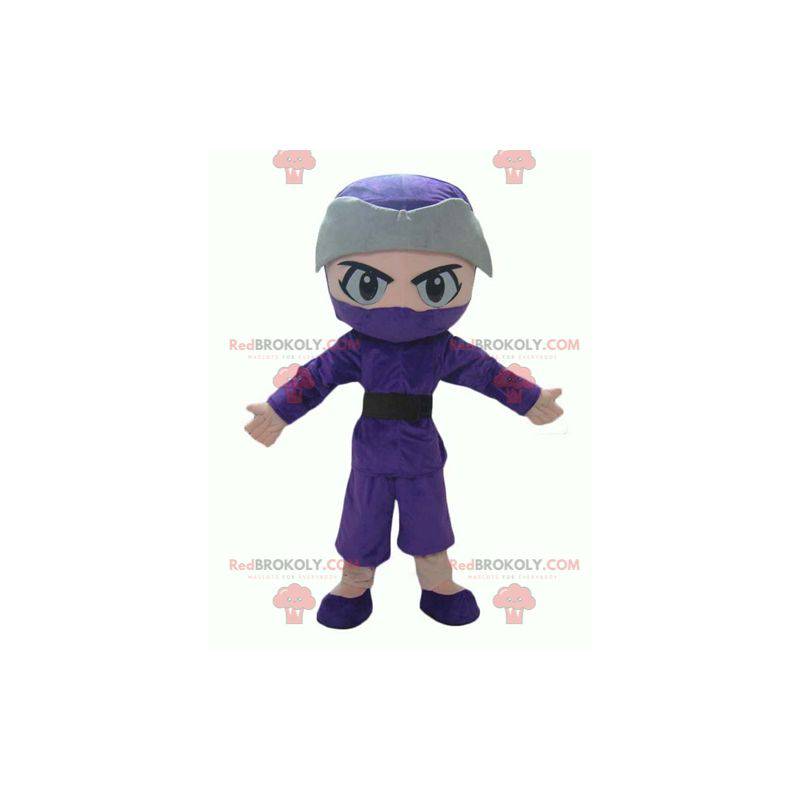 Mascota niño ninja en traje morado y gris - Redbrokoly.com