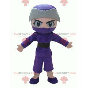 Mascota niño ninja en traje morado y gris - Redbrokoly.com