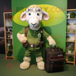 Olive Ram mascot costume character dressed with Polo Tee and Briefcases