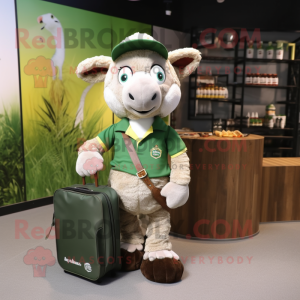 Olive Ram mascot costume character dressed with Polo Tee and Briefcases