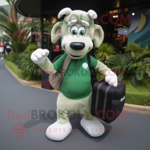 Olive Ram mascot costume character dressed with Polo Tee and Briefcases