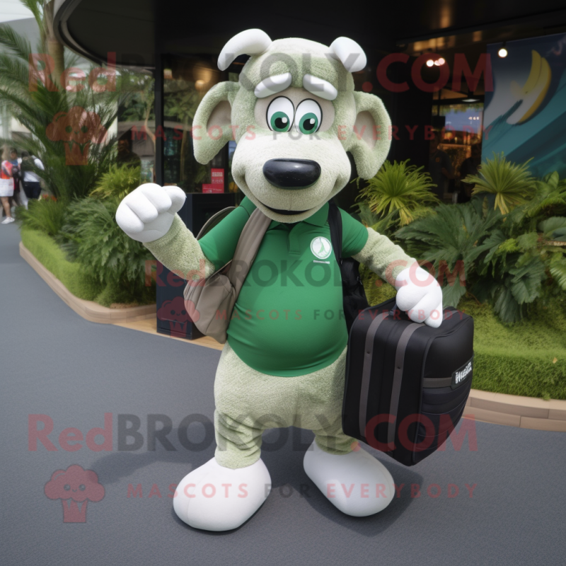 Olive Ram mascot costume character dressed with Polo Tee and Briefcases