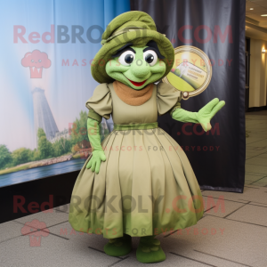 Olive Jambalaya mascot costume character dressed with Ball Gown and Berets