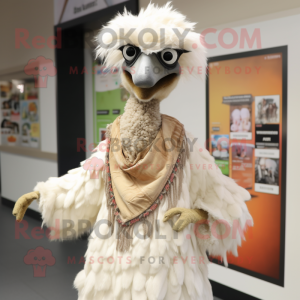 Cream Emu mascot costume character dressed with Maxi Dress and Headbands