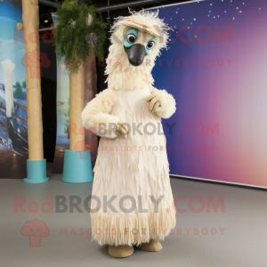 Cream Emu mascot costume character dressed with Maxi Dress and Headbands