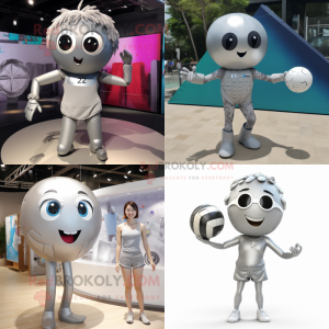 Silver Volleyball ball mascot costume character dressed with Bikini and Cummerbunds