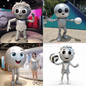 Silver Volleyball ball mascot costume character dressed with Bikini and Cummerbunds