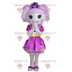 Mascotte de fillette avec des cheveux et une robe violette -