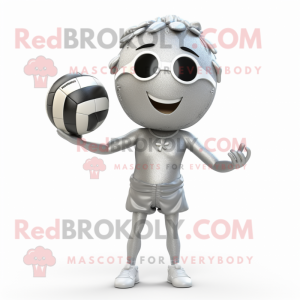 Silver Volleyball ball mascot costume character dressed with Bikini and Cummerbunds