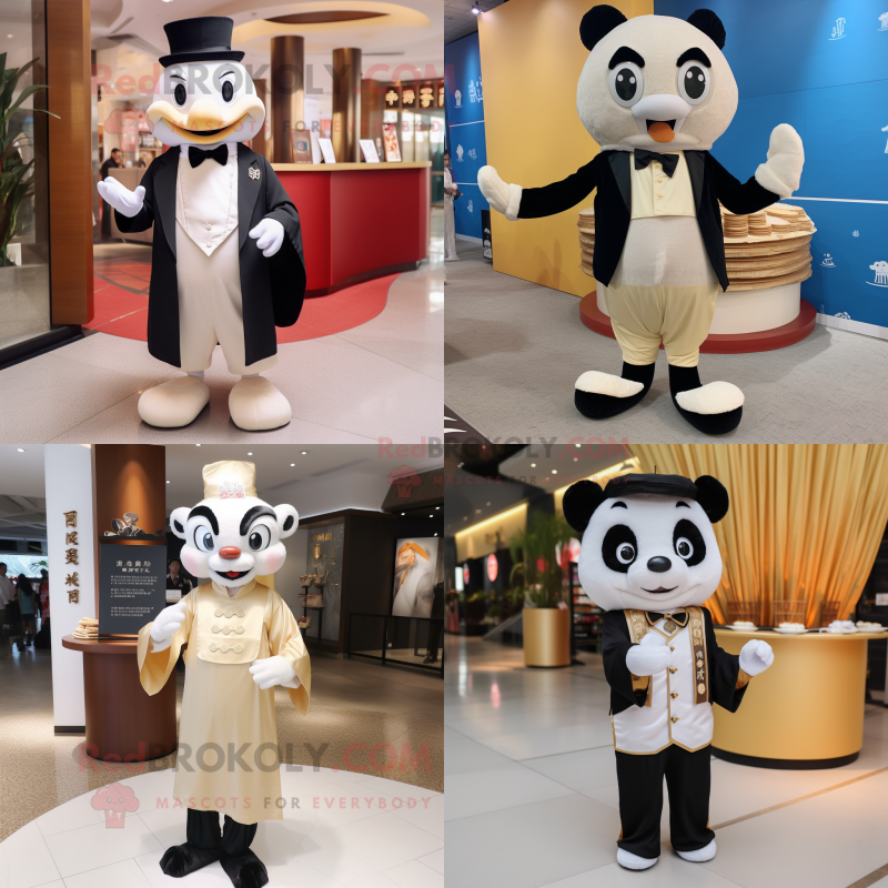 Tan Dim Sum mascot costume character dressed with Tuxedo and Anklets Tan Dim Sum mascot costume character dressed with Tuxedo and Anklets