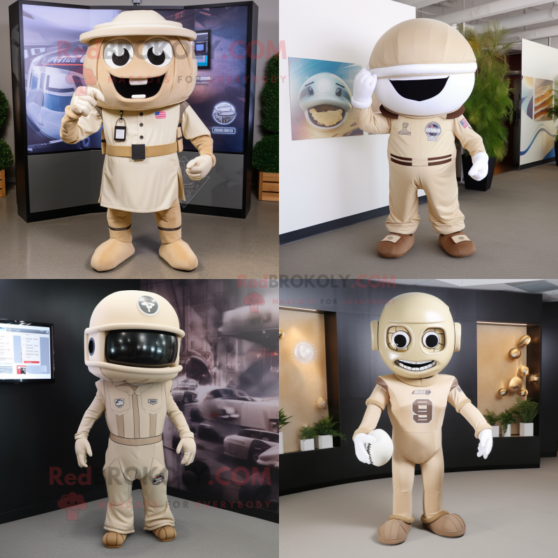 Beige American football helmet mascot costume character dressed with Romper and Tie pins