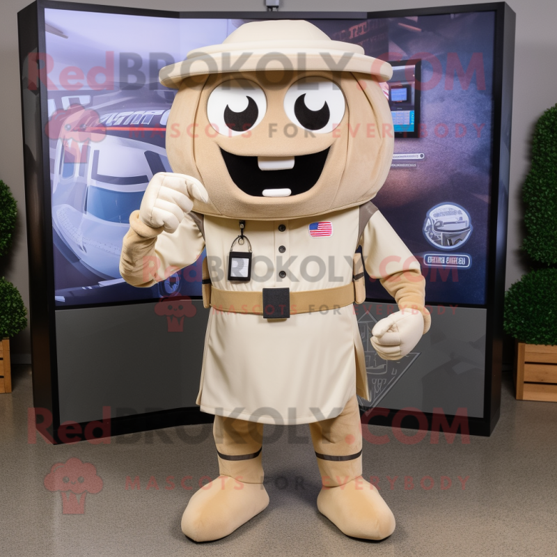 Beige American football helmet mascot costume character dressed with Romper and Tie pins