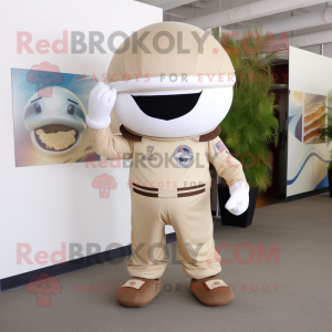 Beige American football helmet mascot costume character dressed with Romper and Tie pins