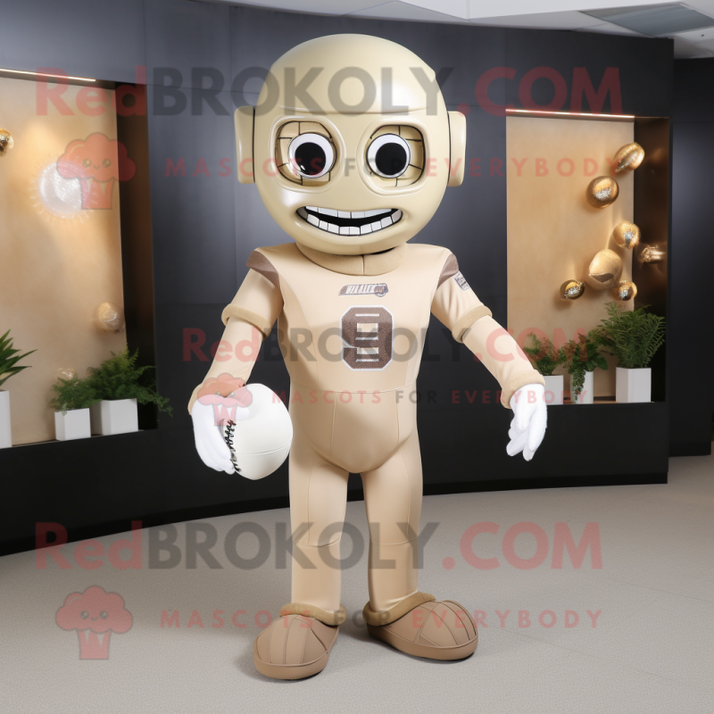 Beige American football helmet mascot costume character dressed with Romper and Tie pins