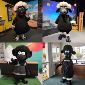 Black Sheep mascot costume character dressed with Pencil Skirt and Shoe clips