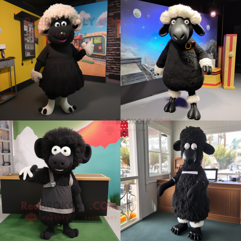 Black Sheep mascot costume character dressed with Pencil Skirt and Shoe clips Black Sheep mascot costume character dressed with Pencil Skirt and Shoe clips