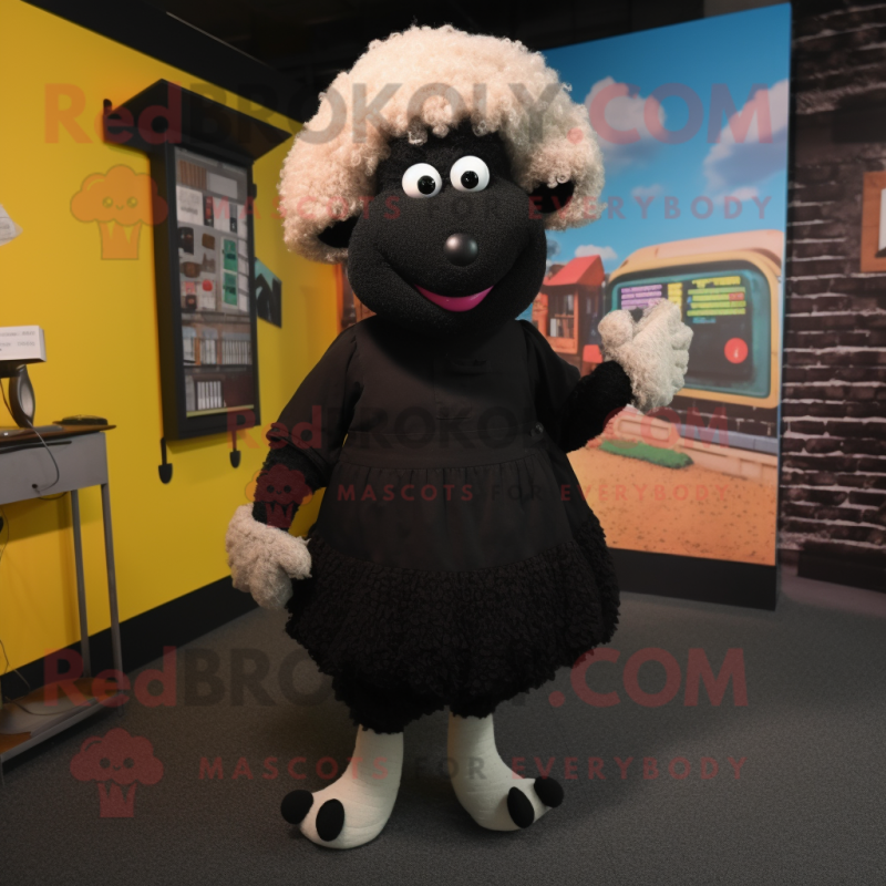 Black Sheep mascot costume character dressed with Pencil Skirt and Shoe clips