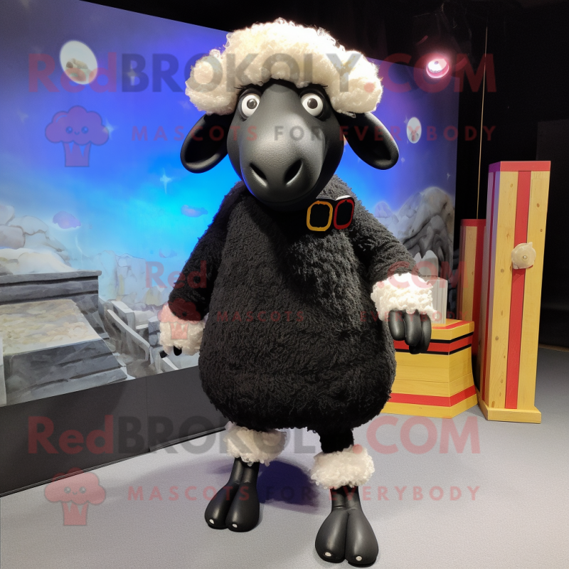 Black Sheep mascot costume character dressed with Pencil Skirt and Shoe clips