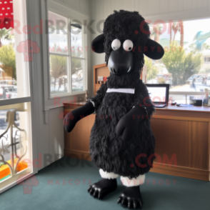 Black Sheep mascot costume character dressed with Pencil Skirt and Shoe clips