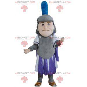 Mascotte de chevalier en tenue grise violette et blanche -