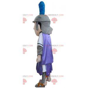 Mascotte de chevalier en tenue grise violette et blanche -